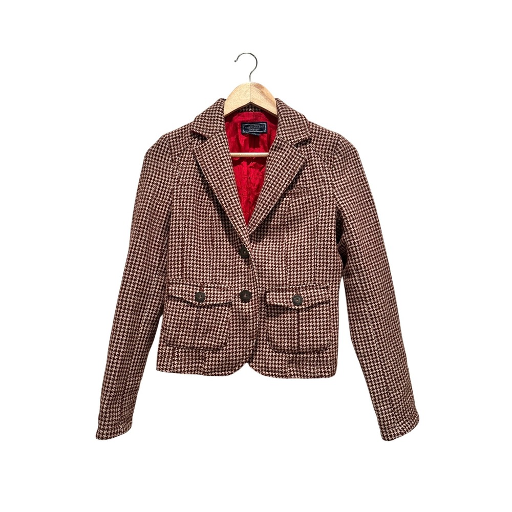 American Eagle Houndstooth Wool Cropped Blazer Jacket Y2K Academia Preppy